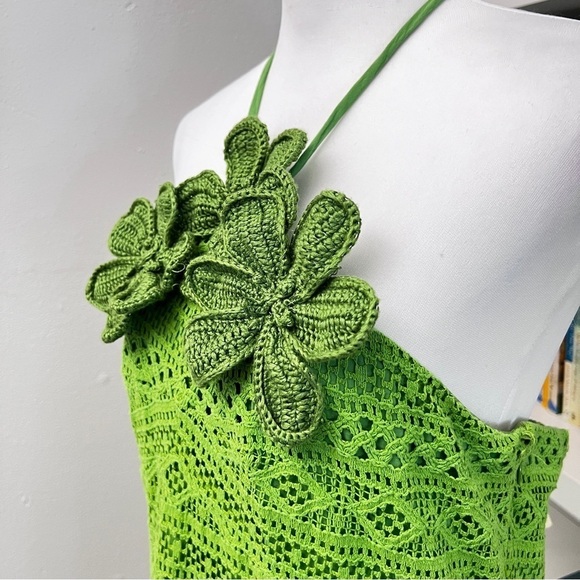 Farm Rio Halter Floral Ruffle NWT Crochet Mini Dress, Size XL - Picture 6 of 16